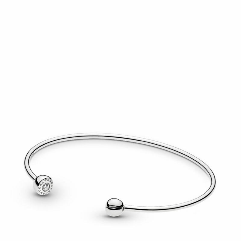 Pandora Essence Silver Open Bangle Ireland - Sterling Silver/Cubic Zirconia - 043298RZB